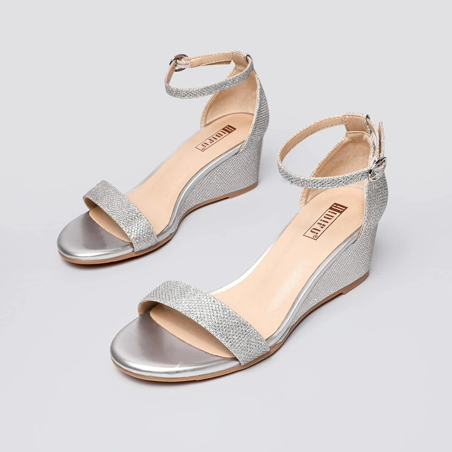 IDIFU Wedge Sandals Heels for Women Dress Shoes Open Toe with Ankle Strap for Wedding Bridal Evening Cocktail