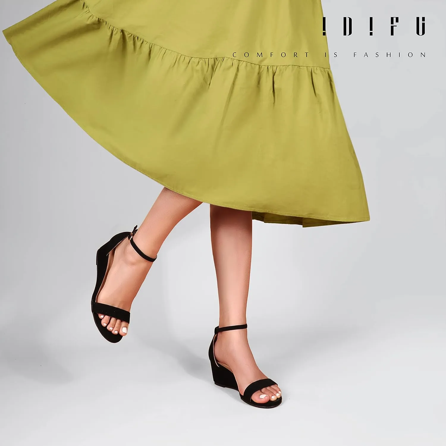 IDIFU Wedge Sandals Heels for Women Dress Shoes Open Toe with Ankle Strap for Wedding Bridal Evening Cocktail