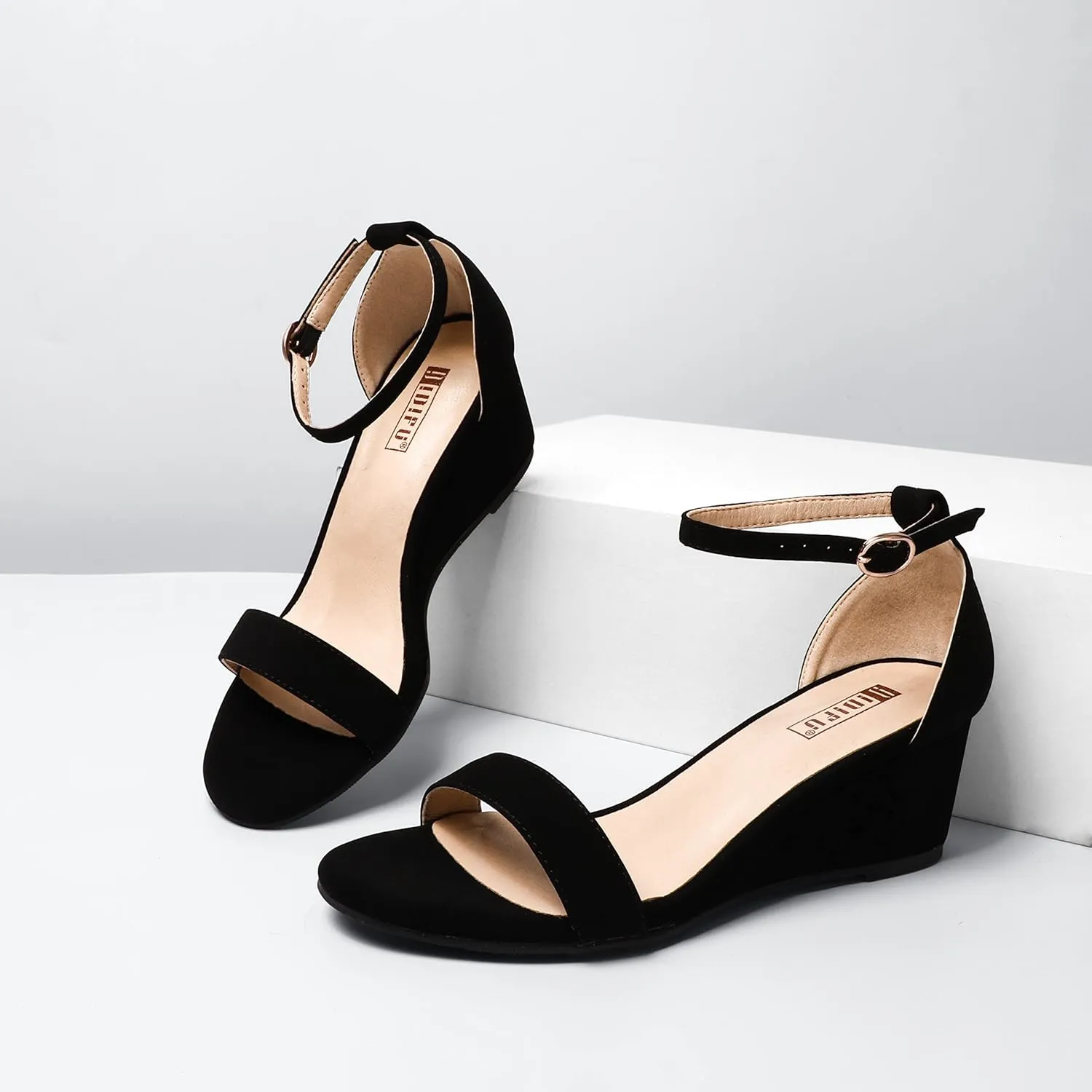 IDIFU Wedge Sandals Heels for Women Dress Shoes Open Toe with Ankle Strap for Wedding Bridal Evening Cocktail
