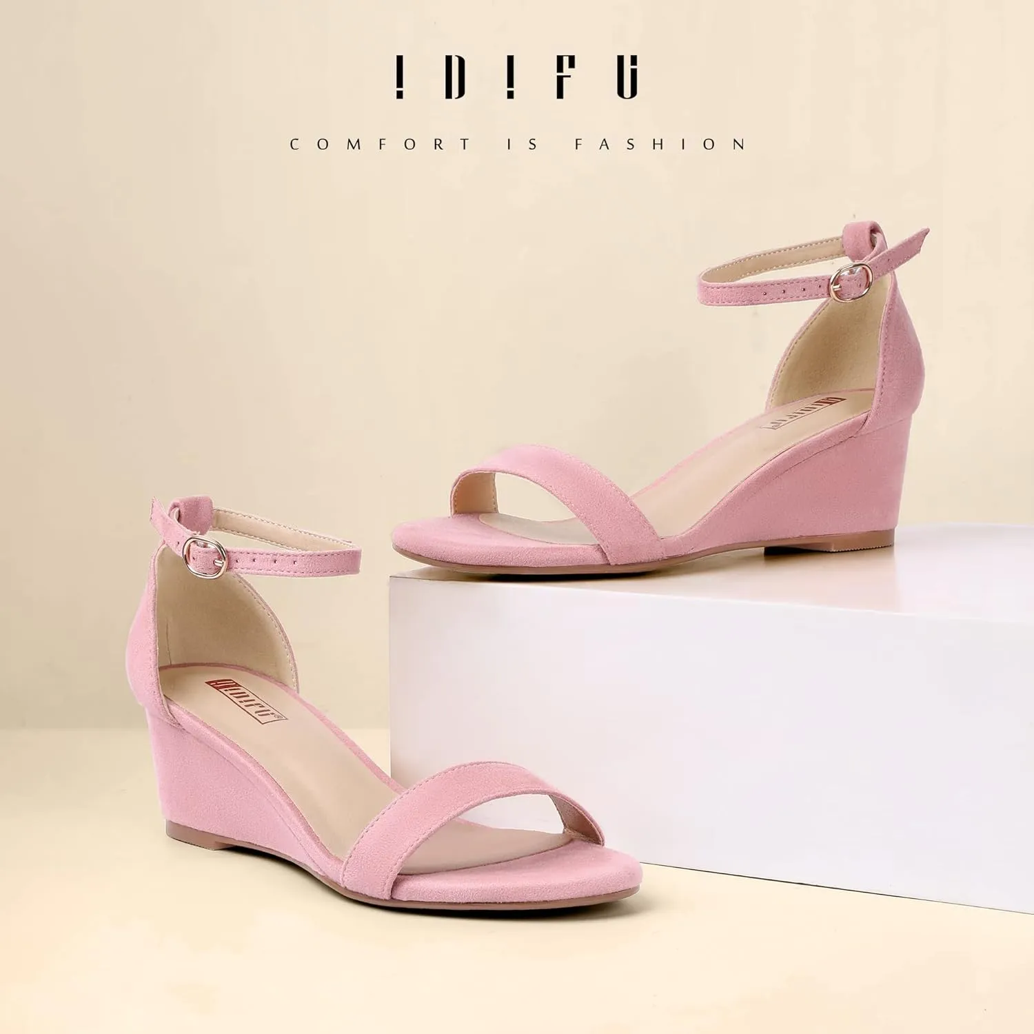 IDIFU Wedge Sandals Heels for Women Dress Shoes Open Toe with Ankle Strap for Wedding Bridal Evening Cocktail