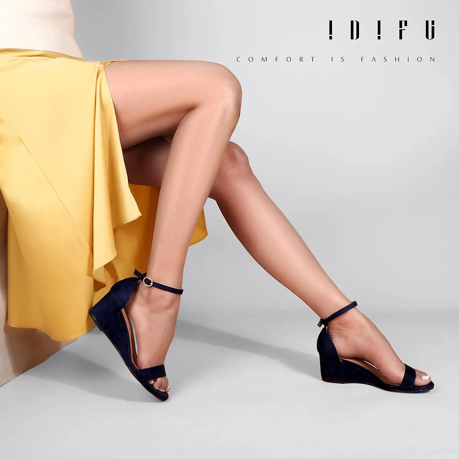 IDIFU Wedge Sandals Heels for Women Dress Shoes Open Toe with Ankle Strap for Wedding Bridal Evening Cocktail