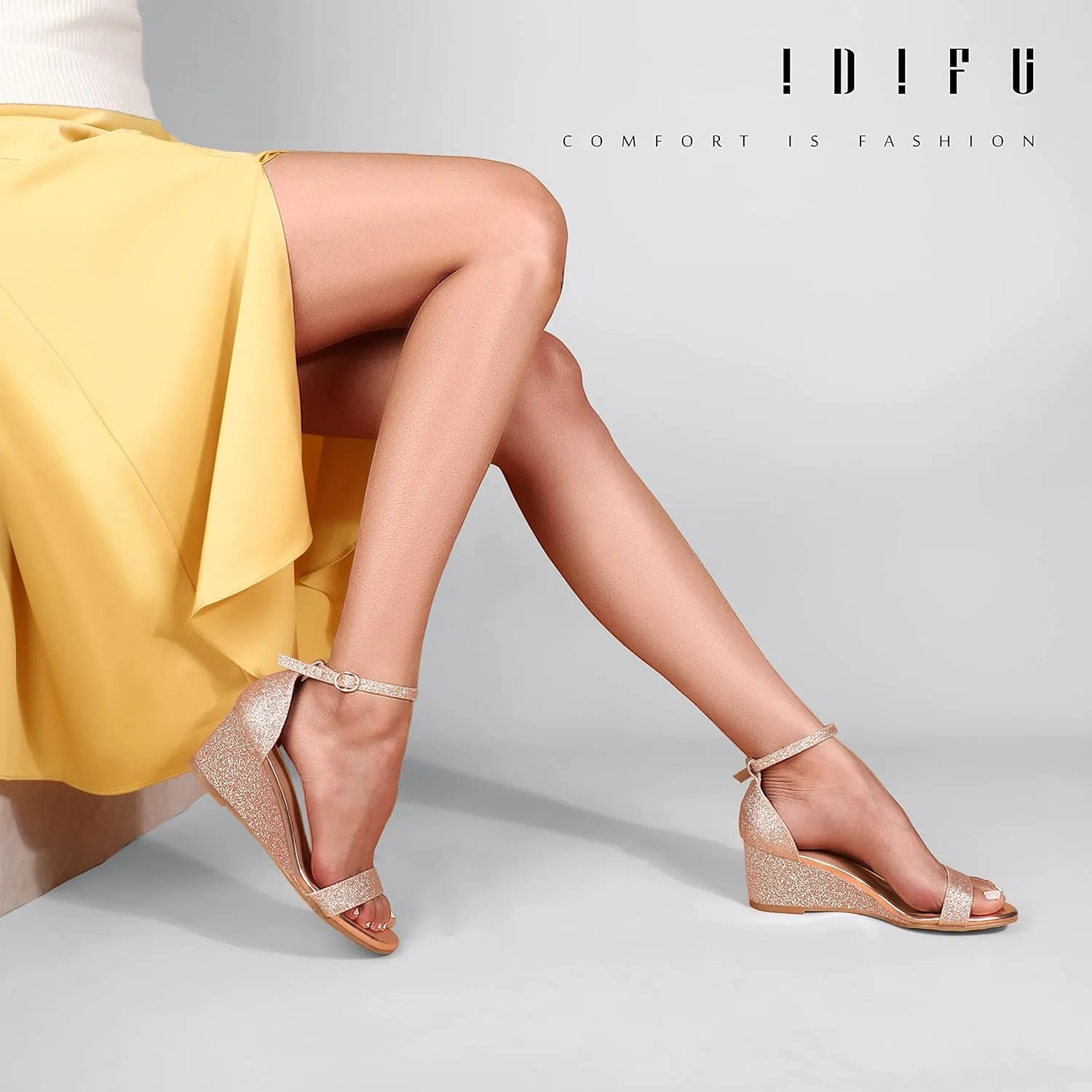 IDIFU Wedge Sandals Heels for Women Dress Shoes Open Toe with Ankle Strap for Wedding Bridal Evening Cocktail