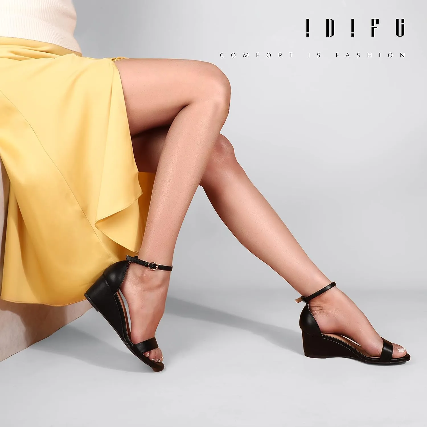IDIFU Wedge Sandals Heels for Women Dress Shoes Open Toe with Ankle Strap for Wedding Bridal Evening Cocktail