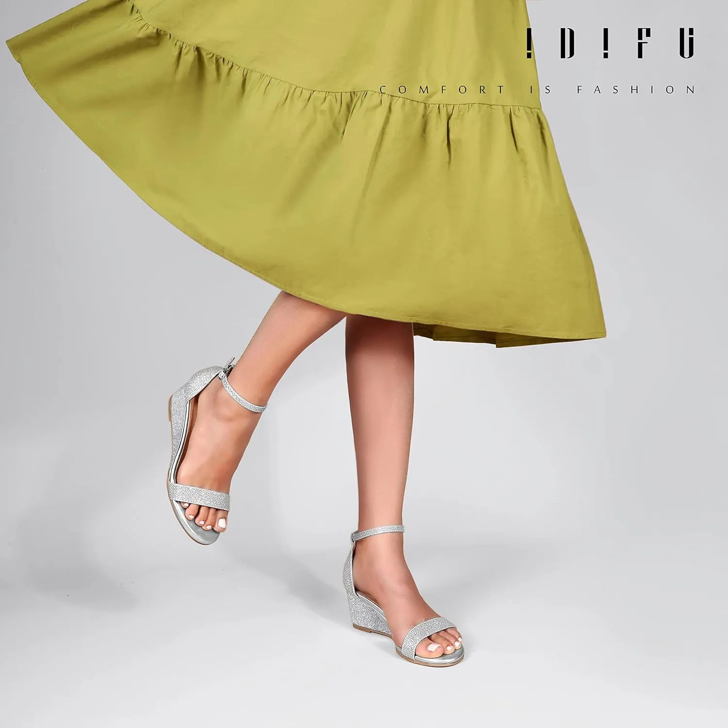 IDIFU Wedge Sandals Heels for Women Dress Shoes Open Toe with Ankle Strap for Wedding Bridal Evening Cocktail