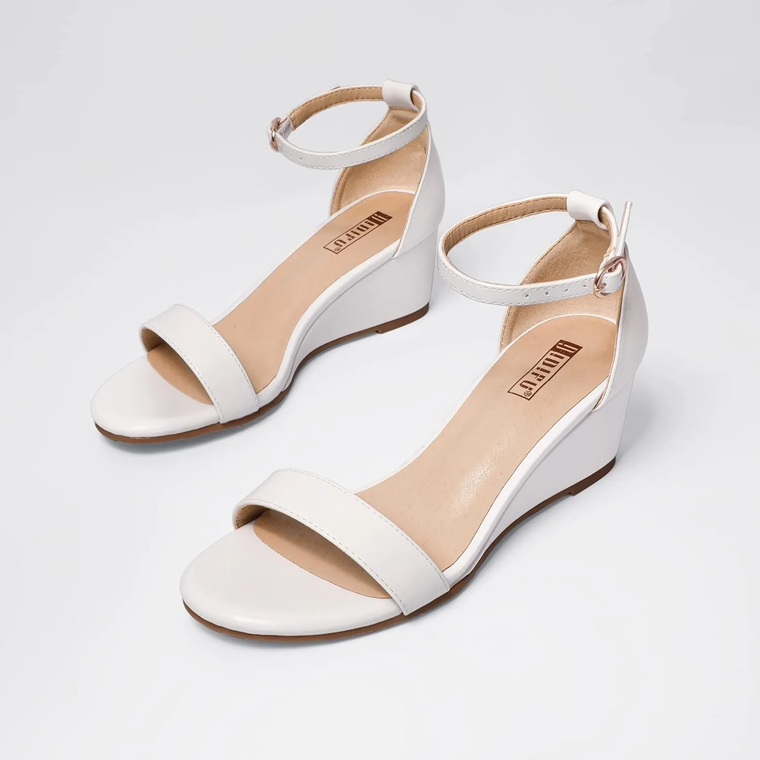 IDIFU Wedge Sandals Heels for Women Dress Shoes Open Toe with Ankle Strap for Wedding Bridal Evening Cocktail