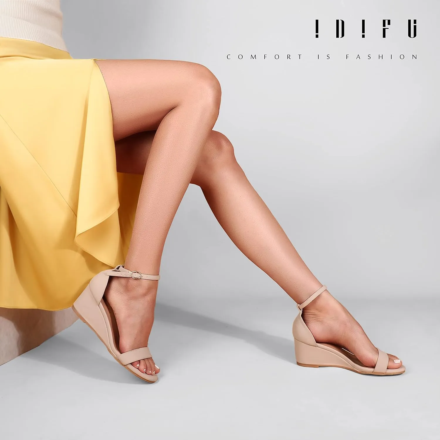 IDIFU Wedge Sandals Heels for Women Dress Shoes Open Toe with Ankle Strap for Wedding Bridal Evening Cocktail