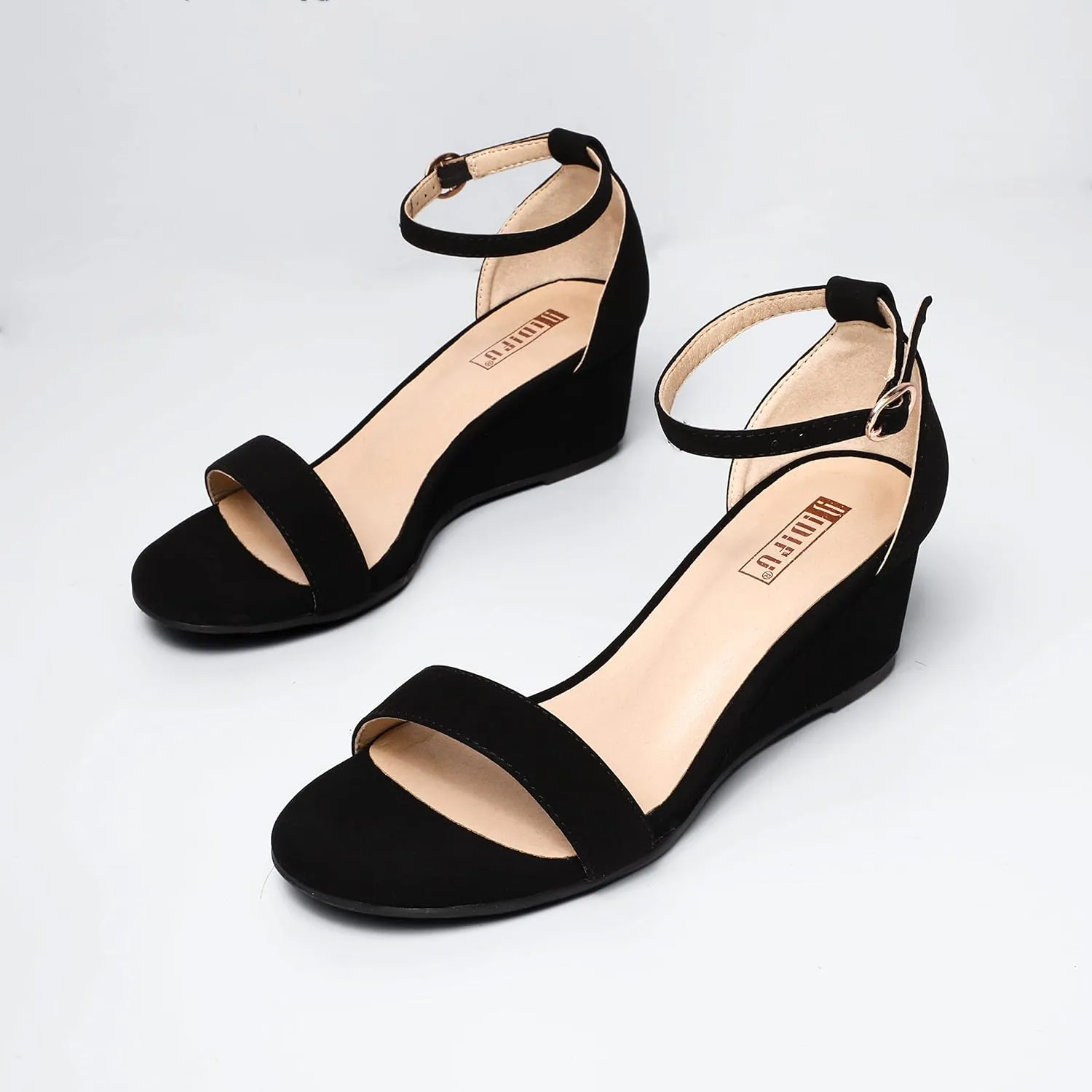 IDIFU Wedge Sandals Heels for Women Dress Shoes Open Toe with Ankle Strap for Wedding Bridal Evening Cocktail