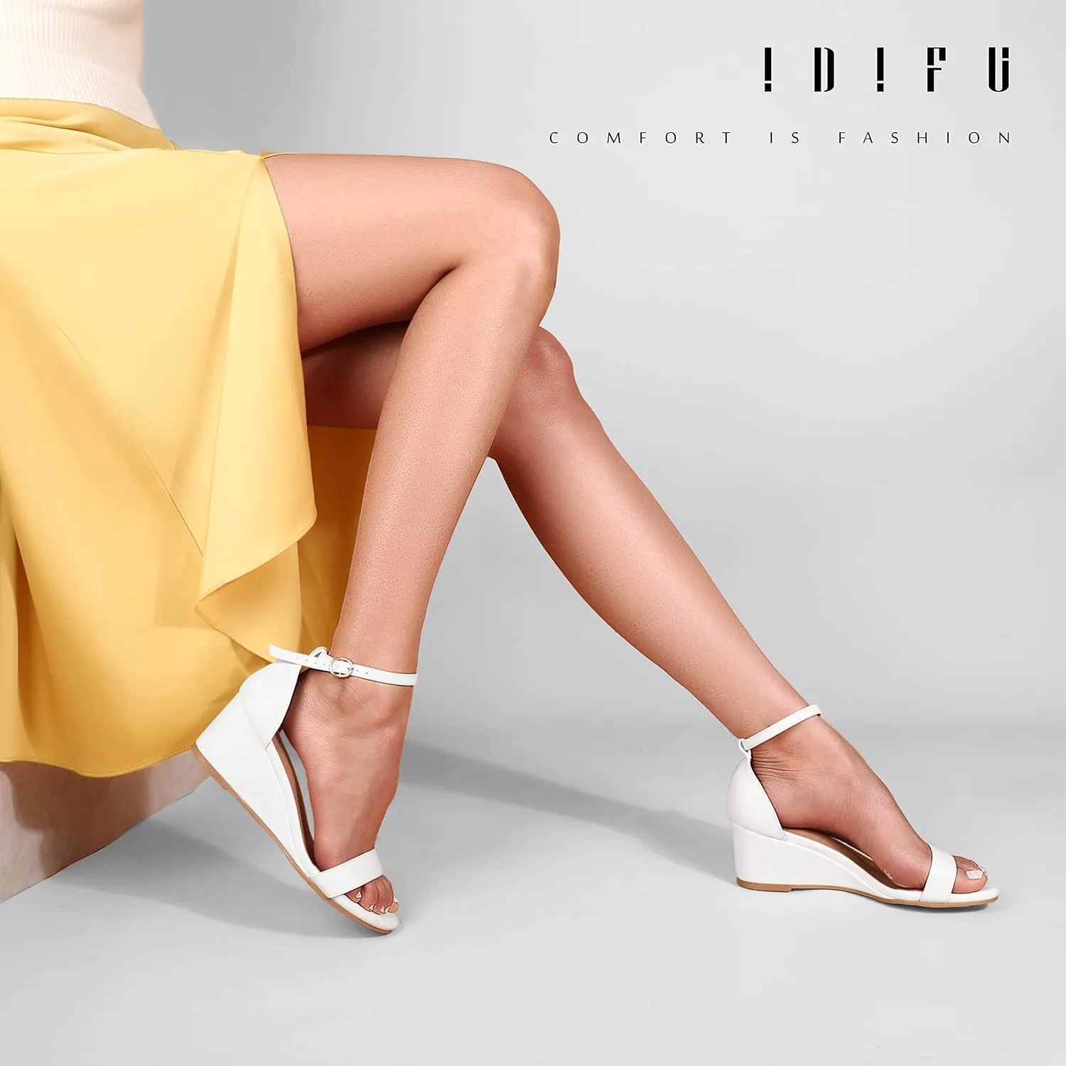 IDIFU Wedge Sandals Heels for Women Dress Shoes Open Toe with Ankle Strap for Wedding Bridal Evening Cocktail