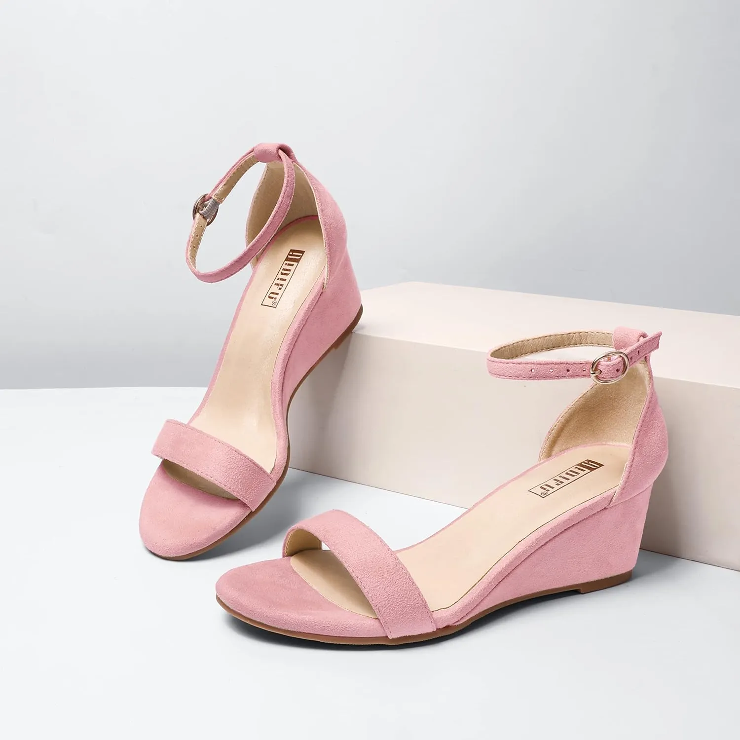 IDIFU Wedge Sandals Heels for Women Dress Shoes Open Toe with Ankle Strap for Wedding Bridal Evening Cocktail