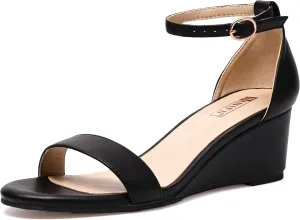 IDIFU Wedge Sandals Heels for Women Dress Shoes Open Toe with Ankle Strap for Wedding Bridal Evening Cocktail
