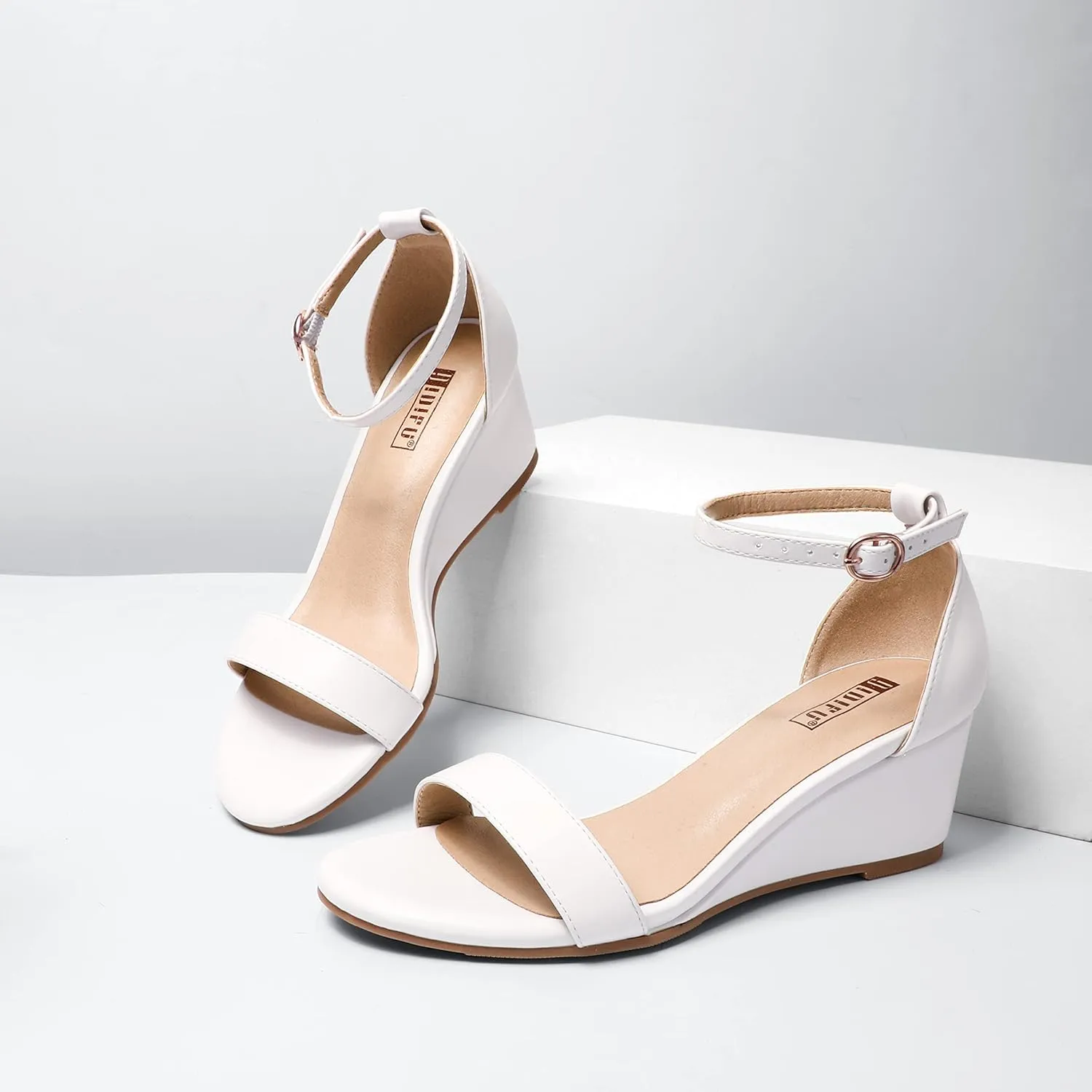 IDIFU Wedge Sandals Heels for Women Dress Shoes Open Toe with Ankle Strap for Wedding Bridal Evening Cocktail