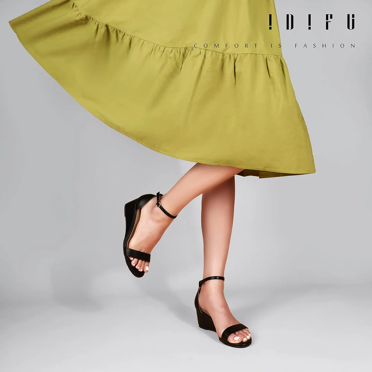 IDIFU Wedge Sandals Heels for Women Dress Shoes Open Toe with Ankle Strap for Wedding Bridal Evening Cocktail