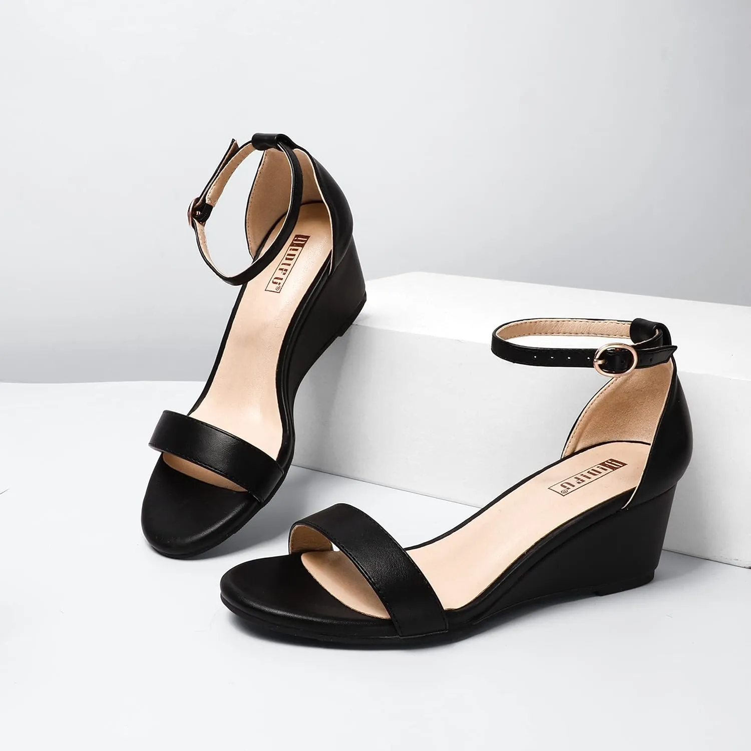 IDIFU Wedge Sandals Heels for Women Dress Shoes Open Toe with Ankle Strap for Wedding Bridal Evening Cocktail