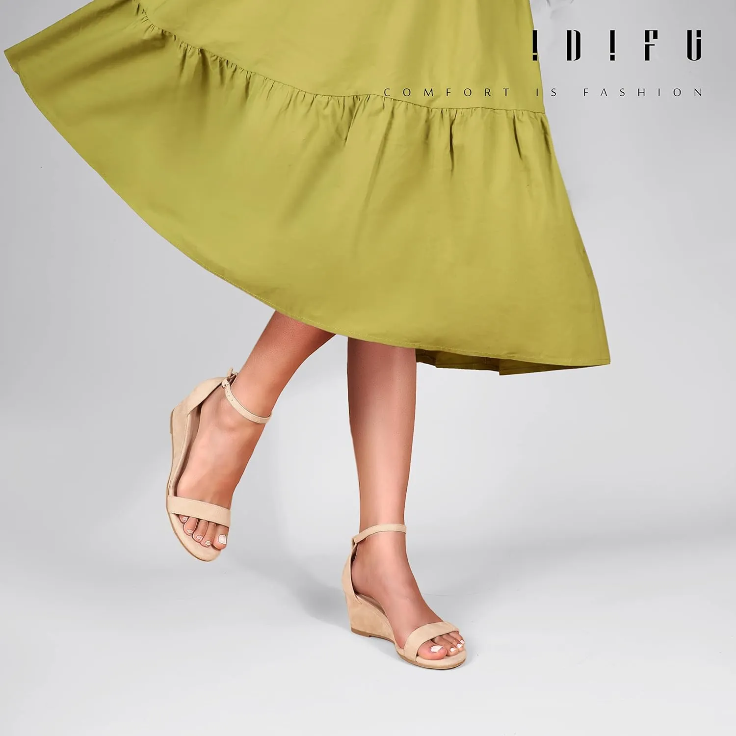 IDIFU Wedge Sandals Heels for Women Dress Shoes Open Toe with Ankle Strap for Wedding Bridal Evening Cocktail