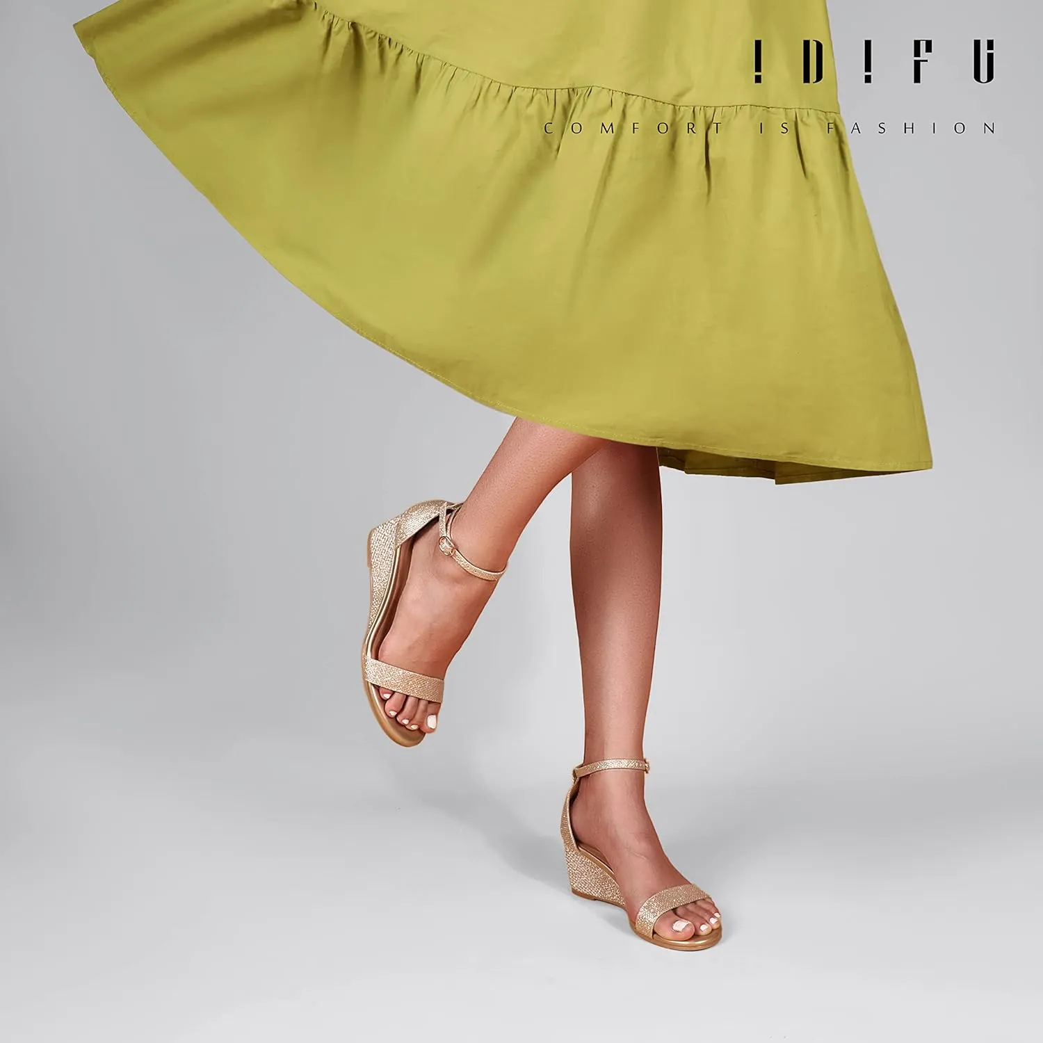 IDIFU Wedge Sandals Heels for Women Dress Shoes Open Toe with Ankle Strap for Wedding Bridal Evening Cocktail