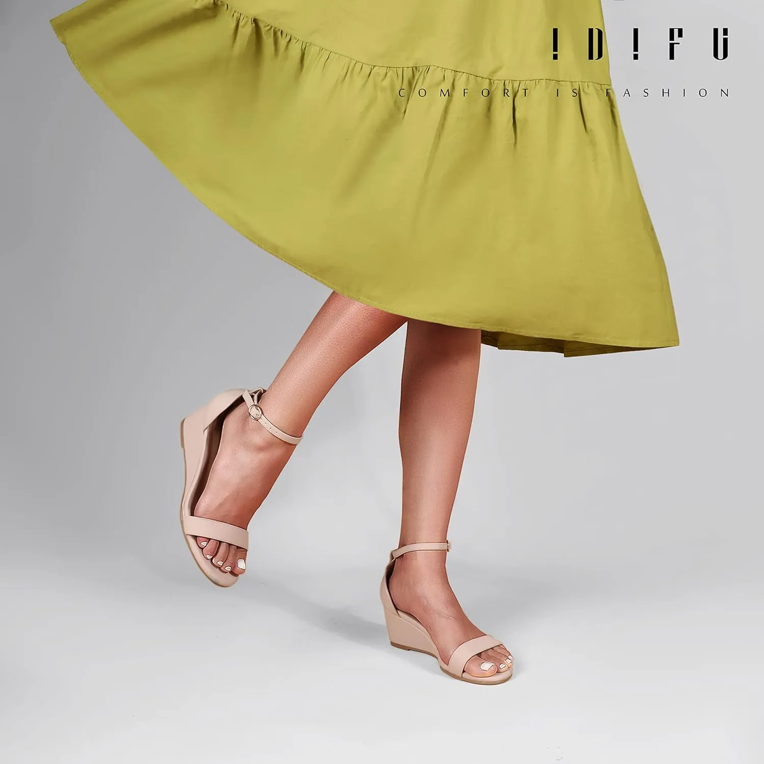 IDIFU Wedge Sandals Heels for Women Dress Shoes Open Toe with Ankle Strap for Wedding Bridal Evening Cocktail