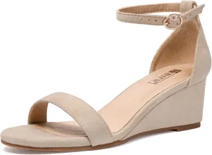 IDIFU Wedge Sandals Heels for Women Dress Shoes Open Toe with Ankle Strap for Wedding Bridal Evening Cocktail