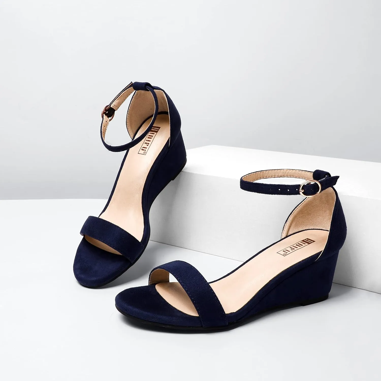 IDIFU Wedge Sandals Heels for Women Dress Shoes Open Toe with Ankle Strap for Wedding Bridal Evening Cocktail