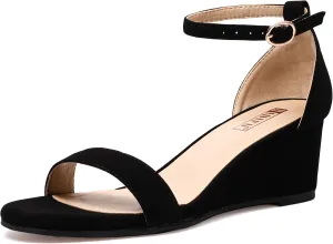 IDIFU Wedge Sandals Heels for Women Dress Shoes Open Toe with Ankle Strap for Wedding Bridal Evening Cocktail