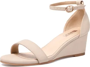 IDIFU Wedge Sandals Heels for Women Dress Shoes Open Toe with Ankle Strap for Wedding Bridal Evening Cocktail
