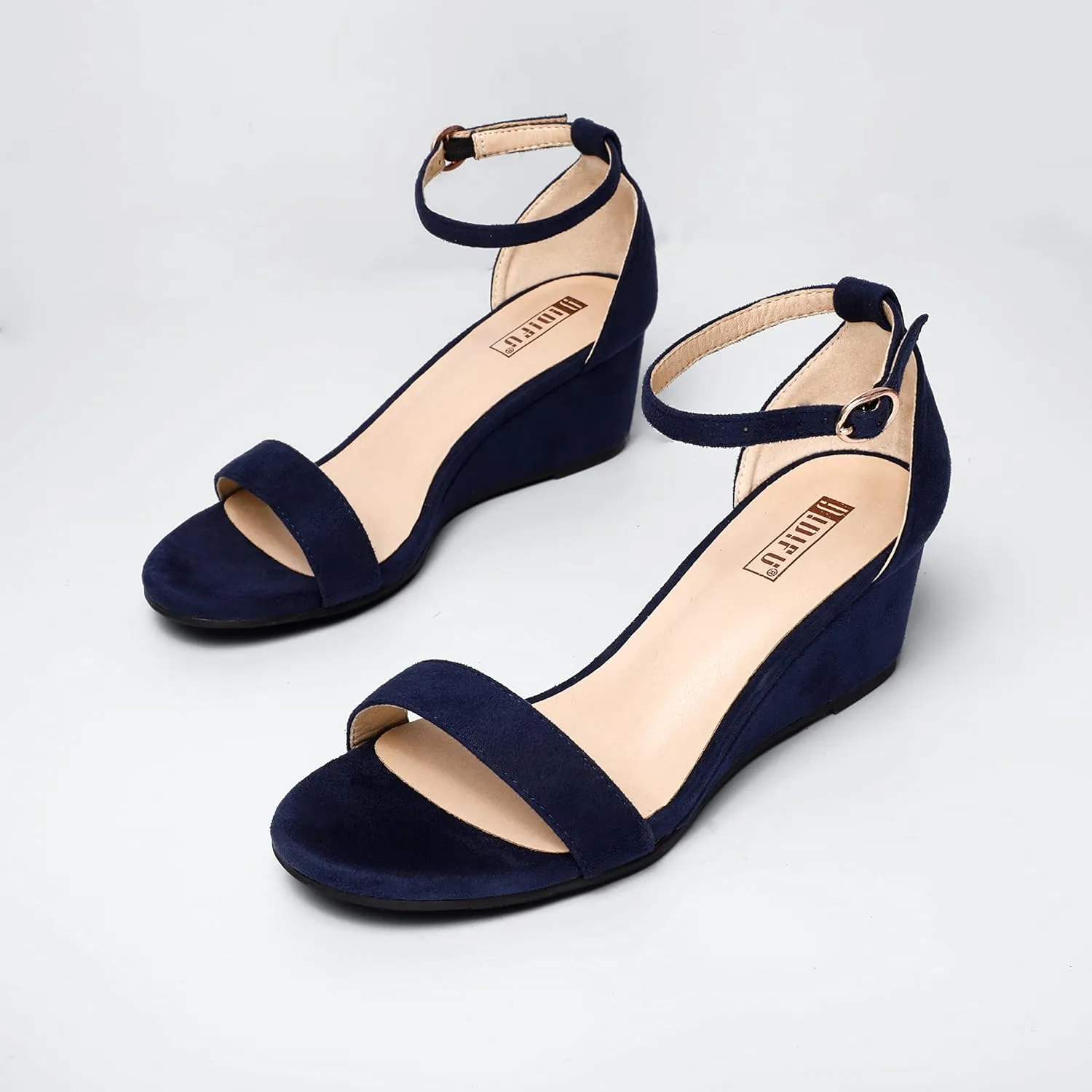 IDIFU Wedge Sandals Heels for Women Dress Shoes Open Toe with Ankle Strap for Wedding Bridal Evening Cocktail
