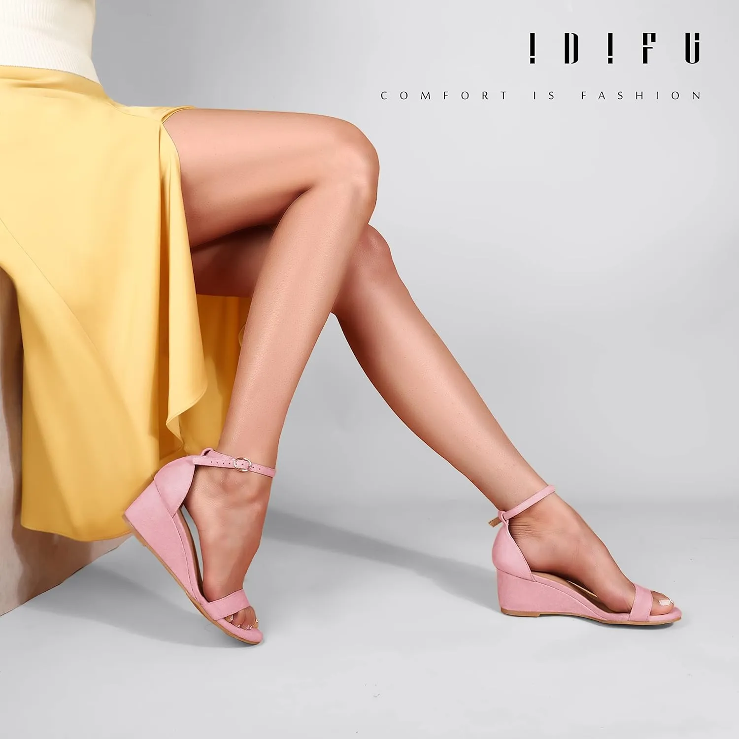 IDIFU Wedge Sandals Heels for Women Dress Shoes Open Toe with Ankle Strap for Wedding Bridal Evening Cocktail