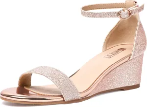 IDIFU Wedge Sandals Heels for Women Dress Shoes Open Toe with Ankle Strap for Wedding Bridal Evening Cocktail