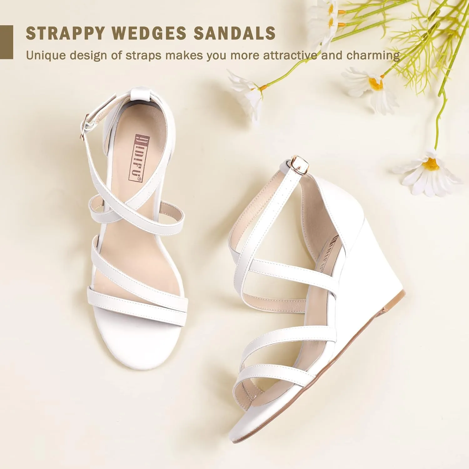 IDIFU Women's 3 Inch Strappy Wedge Sandals Open Toe Dressy Wedges For Women Black Nude Silver White Bridal Wedge Heels On Wedding Evening Summer