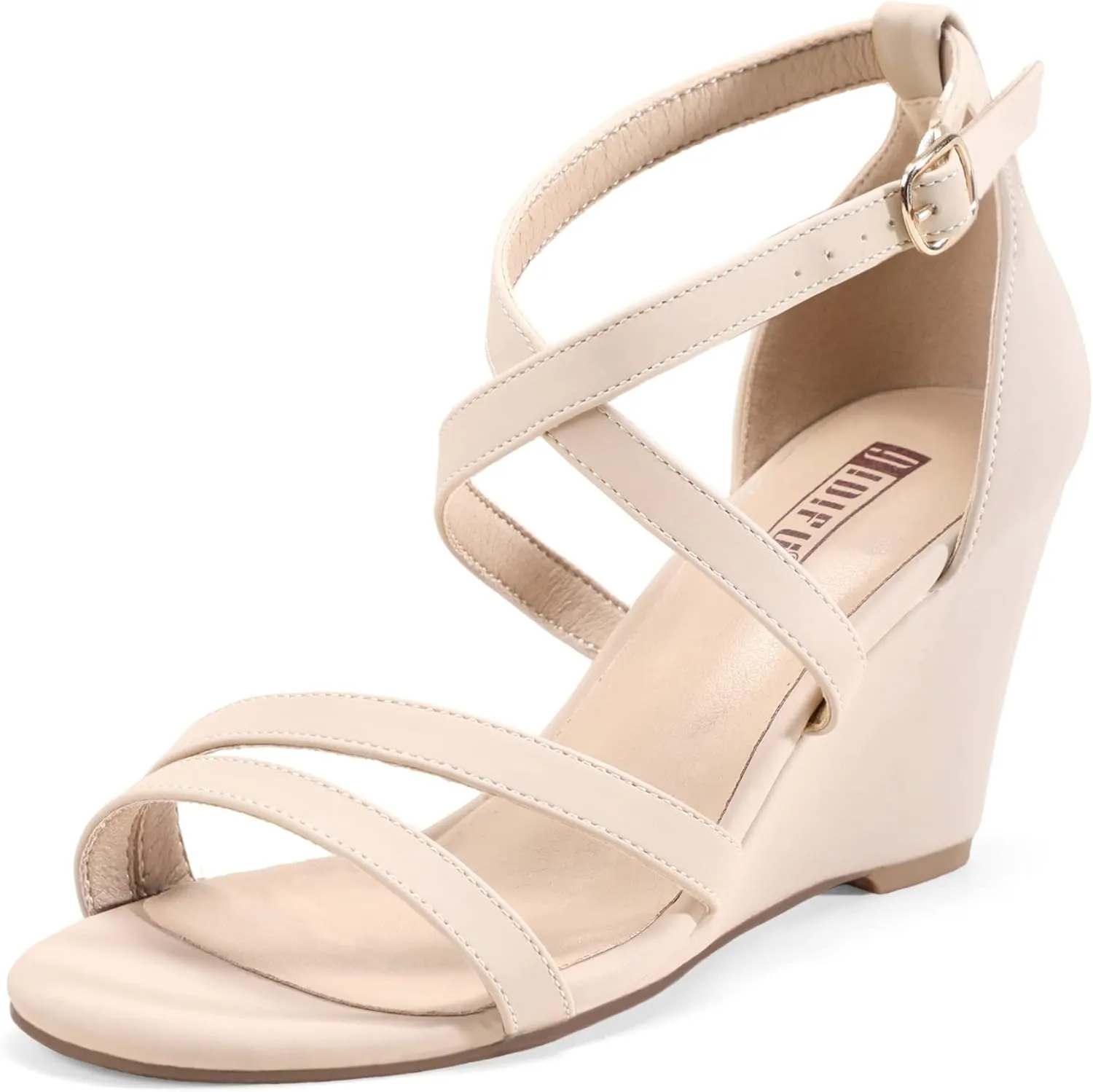 IDIFU Women's 3 Inch Strappy Wedge Sandals Open Toe Dressy Wedges For Women Black Nude Silver White Bridal Wedge Heels On Wedding Evening Summer