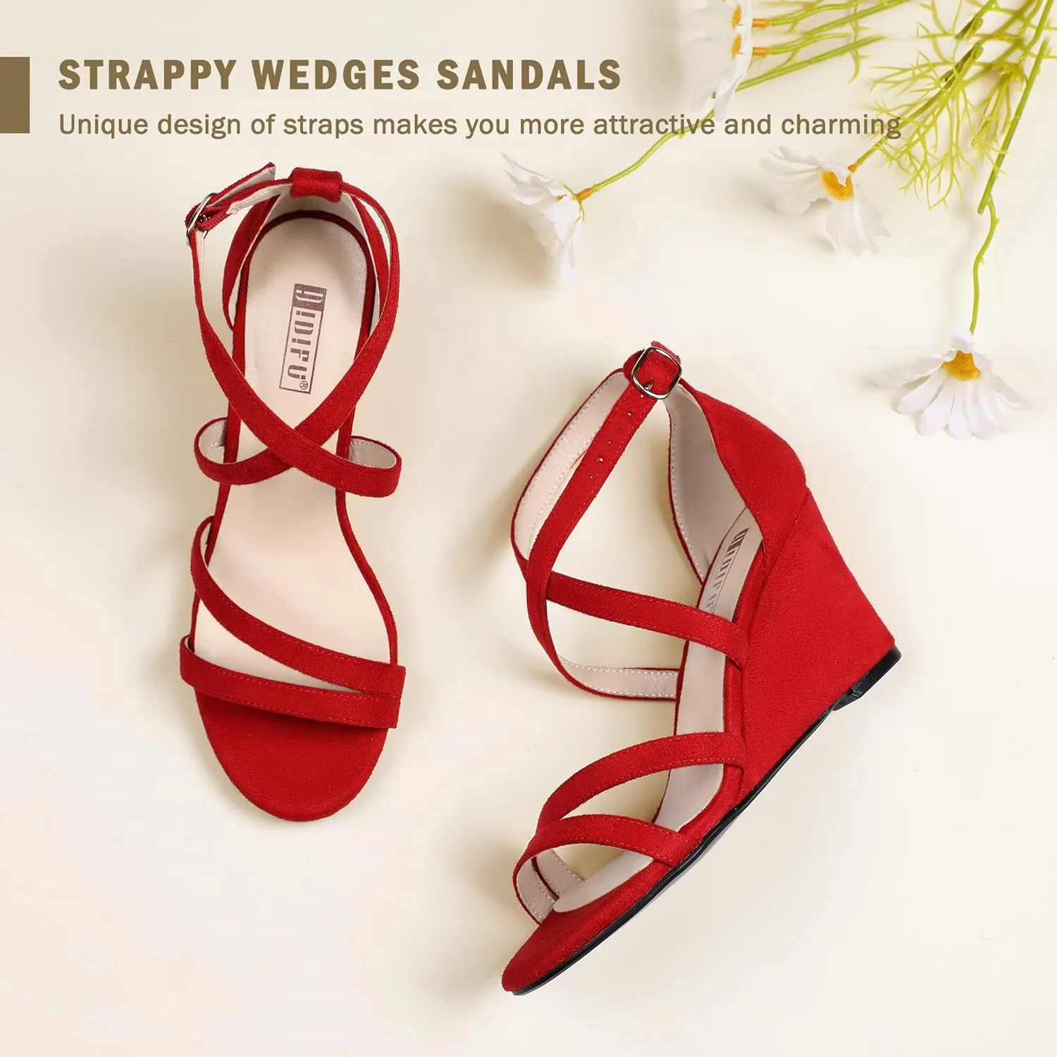 IDIFU Women's 3 Inch Strappy Wedge Sandals Open Toe Dressy Wedges For Women Black Nude Silver White Bridal Wedge Heels On Wedding Evening Summer
