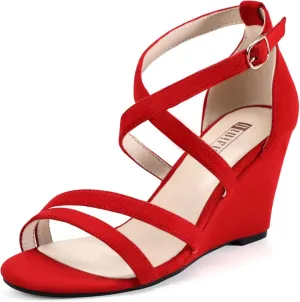 IDIFU Women's 3 Inch Strappy Wedge Sandals Open Toe Dressy Wedges For Women Black Nude Silver White Bridal Wedge Heels On Wedding Evening Summer