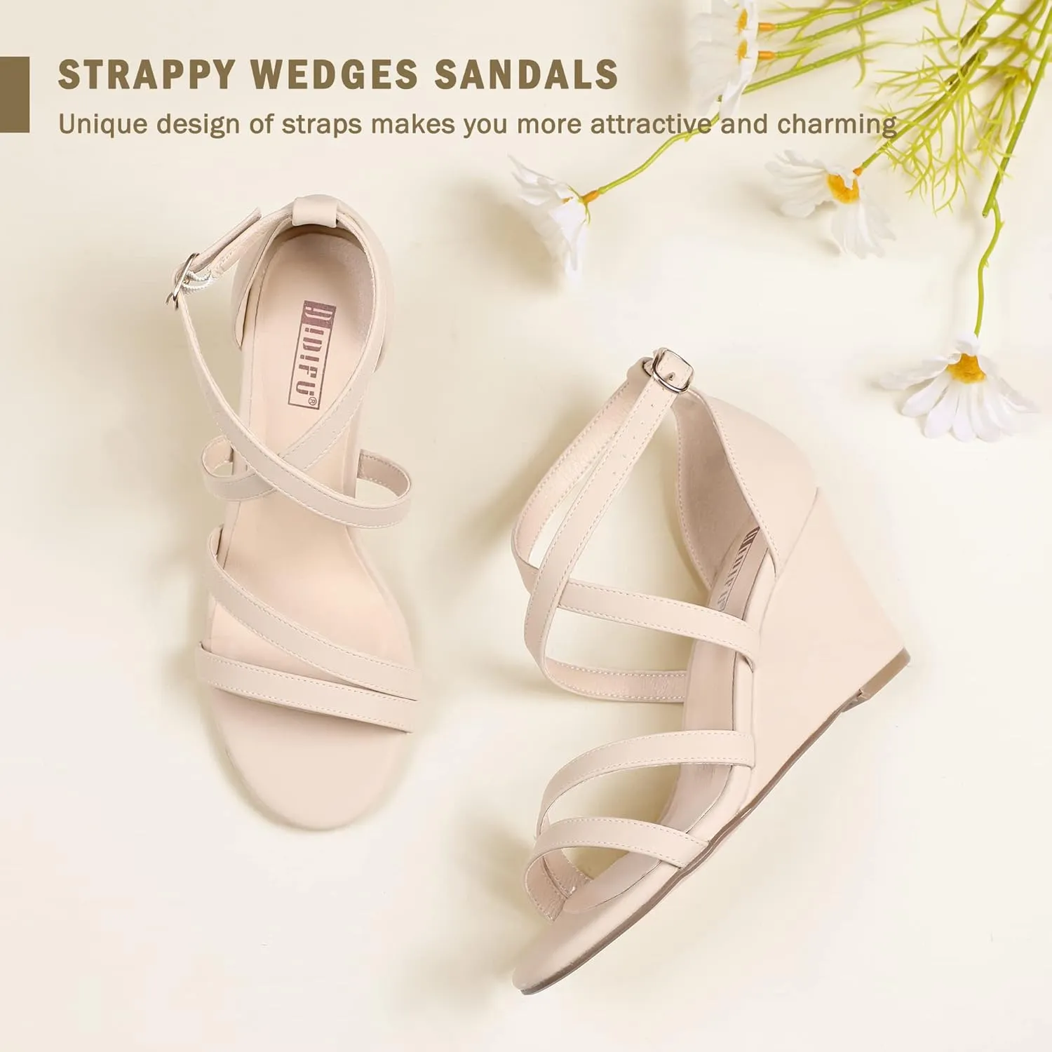 IDIFU Women's 3 Inch Strappy Wedge Sandals Open Toe Dressy Wedges For Women Black Nude Silver White Bridal Wedge Heels On Wedding Evening Summer