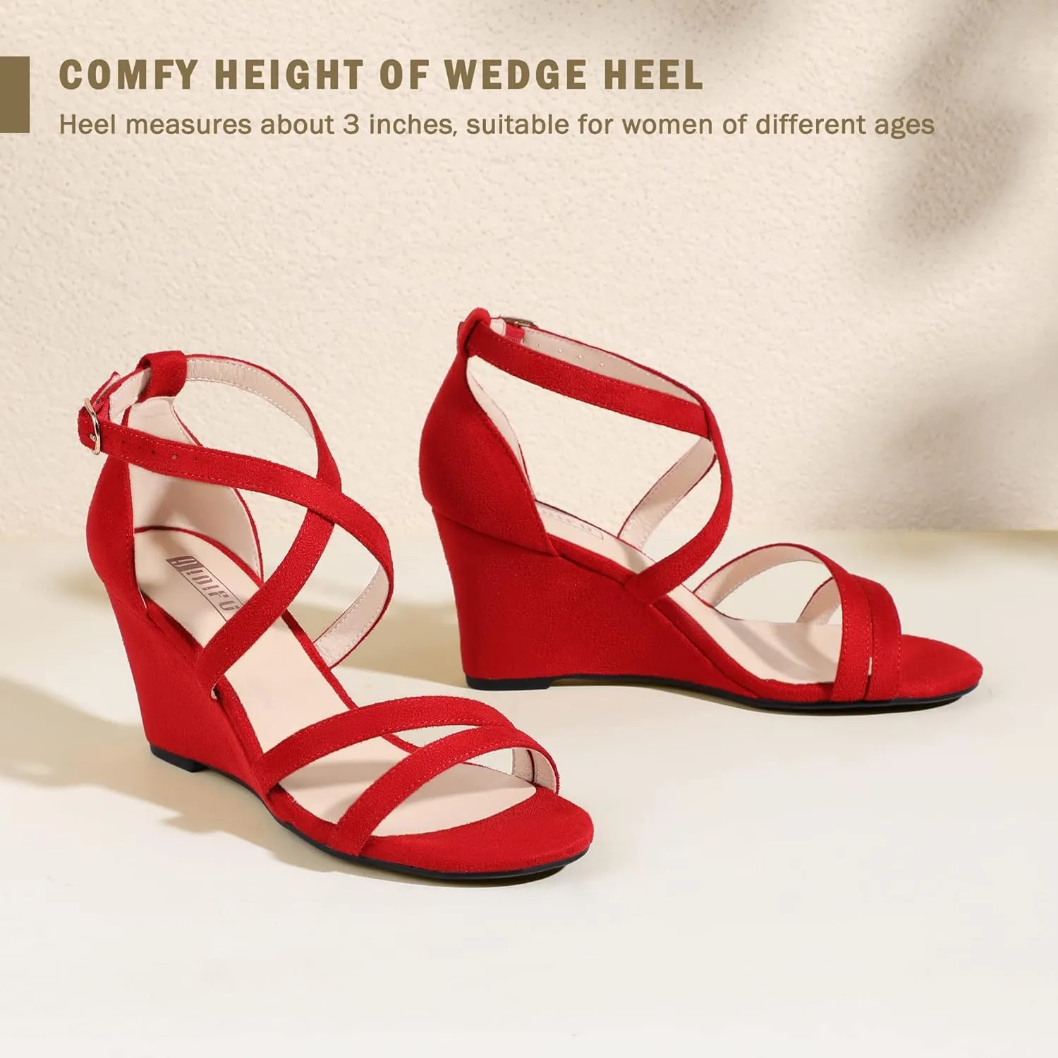 IDIFU Women's 3 Inch Strappy Wedge Sandals Open Toe Dressy Wedges For Women Black Nude Silver White Bridal Wedge Heels On Wedding Evening Summer