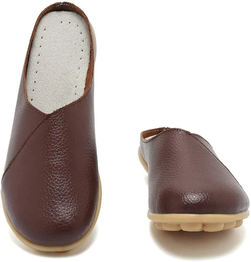 Inornever Women's Mules Slip-on Loafers Shoes Leather Clogs Flats Wallking Slipper Garden Sandal