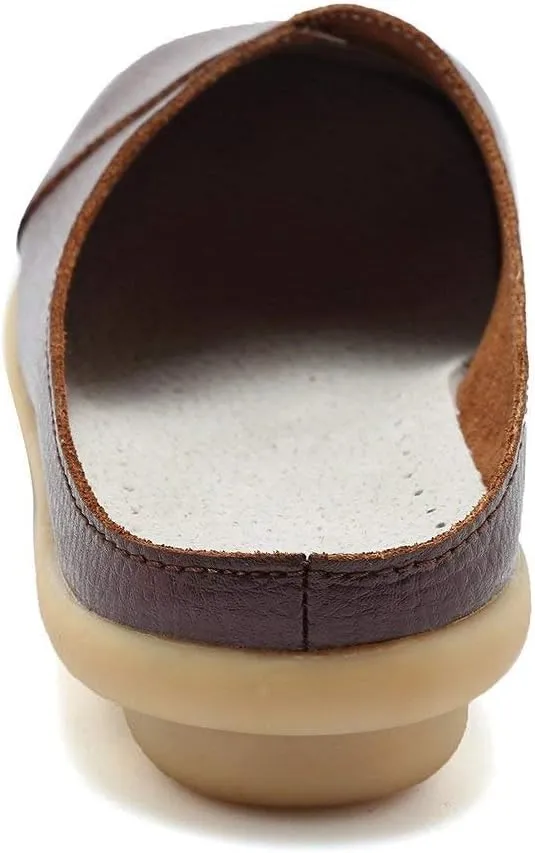 Inornever Women's Mules Slip-on Loafers Shoes Leather Clogs Flats Wallking Slipper Garden Sandal