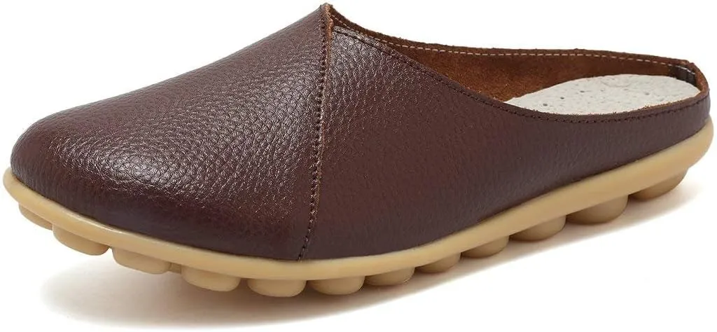 Inornever Women's Mules Slip-on Loafers Shoes Leather Clogs Flats Wallking Slipper Garden Sandal