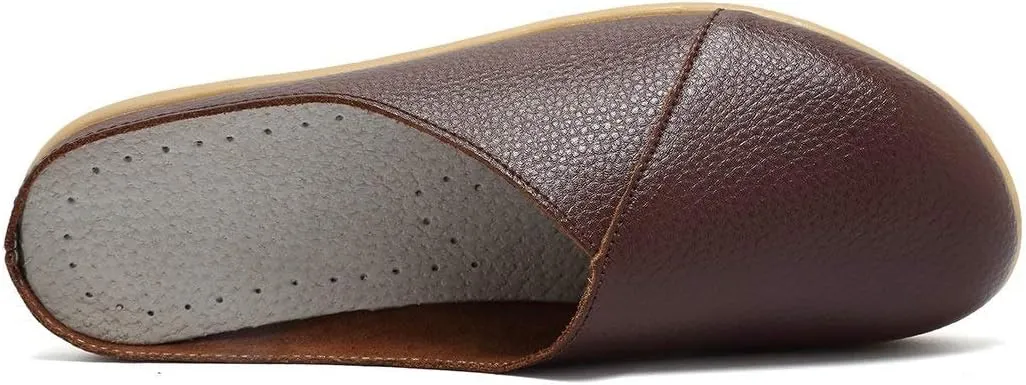 Inornever Women's Mules Slip-on Loafers Shoes Leather Clogs Flats Wallking Slipper Garden Sandal