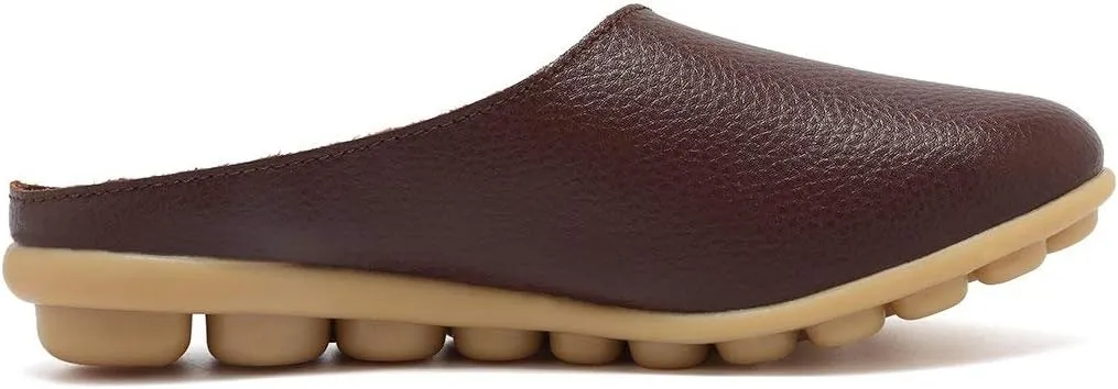 Inornever Women's Mules Slip-on Loafers Shoes Leather Clogs Flats Wallking Slipper Garden Sandal