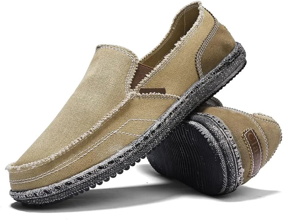 JAMONWU Men's Slip on Shoes Cloth Shoes Deck Shoes Canvas Leisure Vintage Casual Loafer Boat Shoes