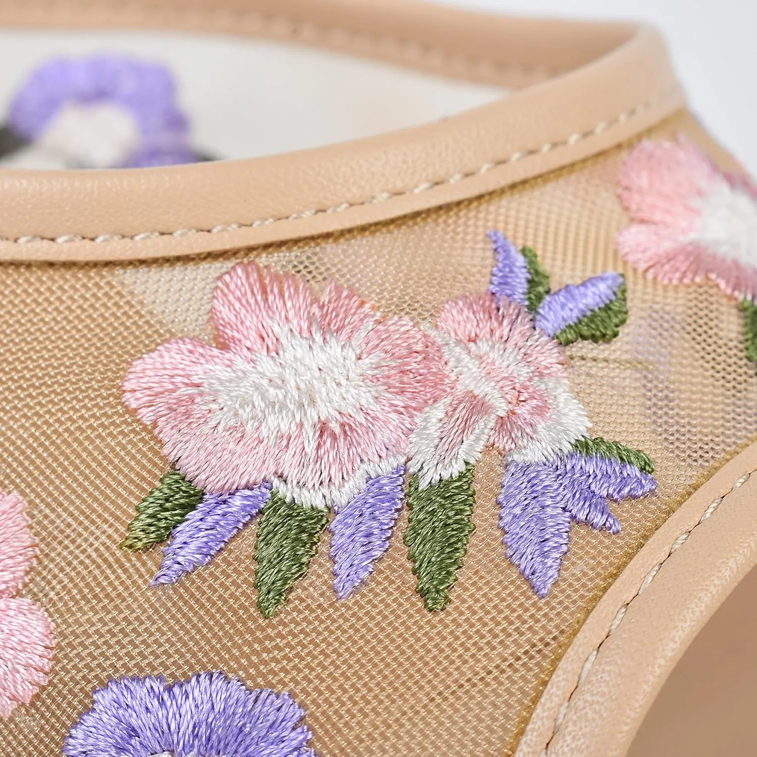 JANSEVEN Women Mesh Heeled Sandals Floral Mules Stiletto High Heels with Embroidered Flowered Open Pointed Toe Slip On Comfortable Fashion Dress Shoes
