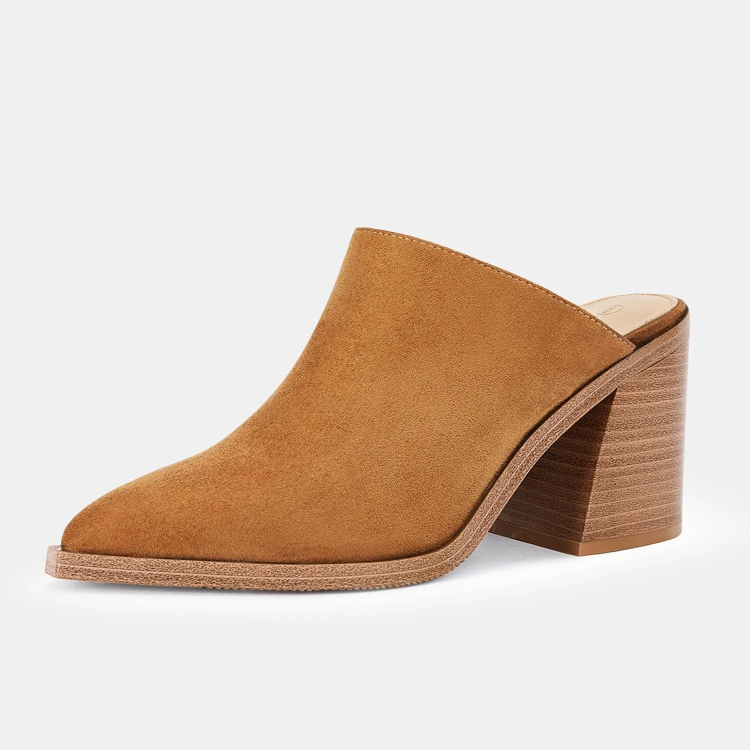 JeimPoey Womens Mules Pumps Point Closed Toe Slip-on Heels Stacked Chunky Block Heel Backless Clogs