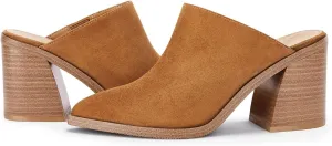 JeimPoey Womens Mules Pumps Point Closed Toe Slip-on Heels Stacked Chunky Block Heel Backless Clogs
