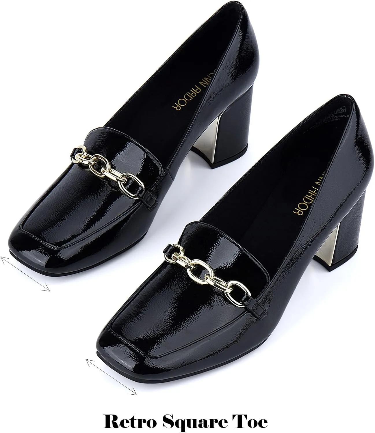 JENN ARDOR Women's Heeled Loafers - Block Heels, Closed Toe, Slip On, 2.5 Inch Mid Heel, Dress & Casual Shoes with Chain