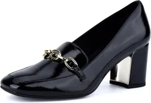 JENN ARDOR Women's Heeled Loafers - Block Heels, Closed Toe, Slip On, 2.5 Inch Mid Heel, Dress & Casual Shoes with Chain