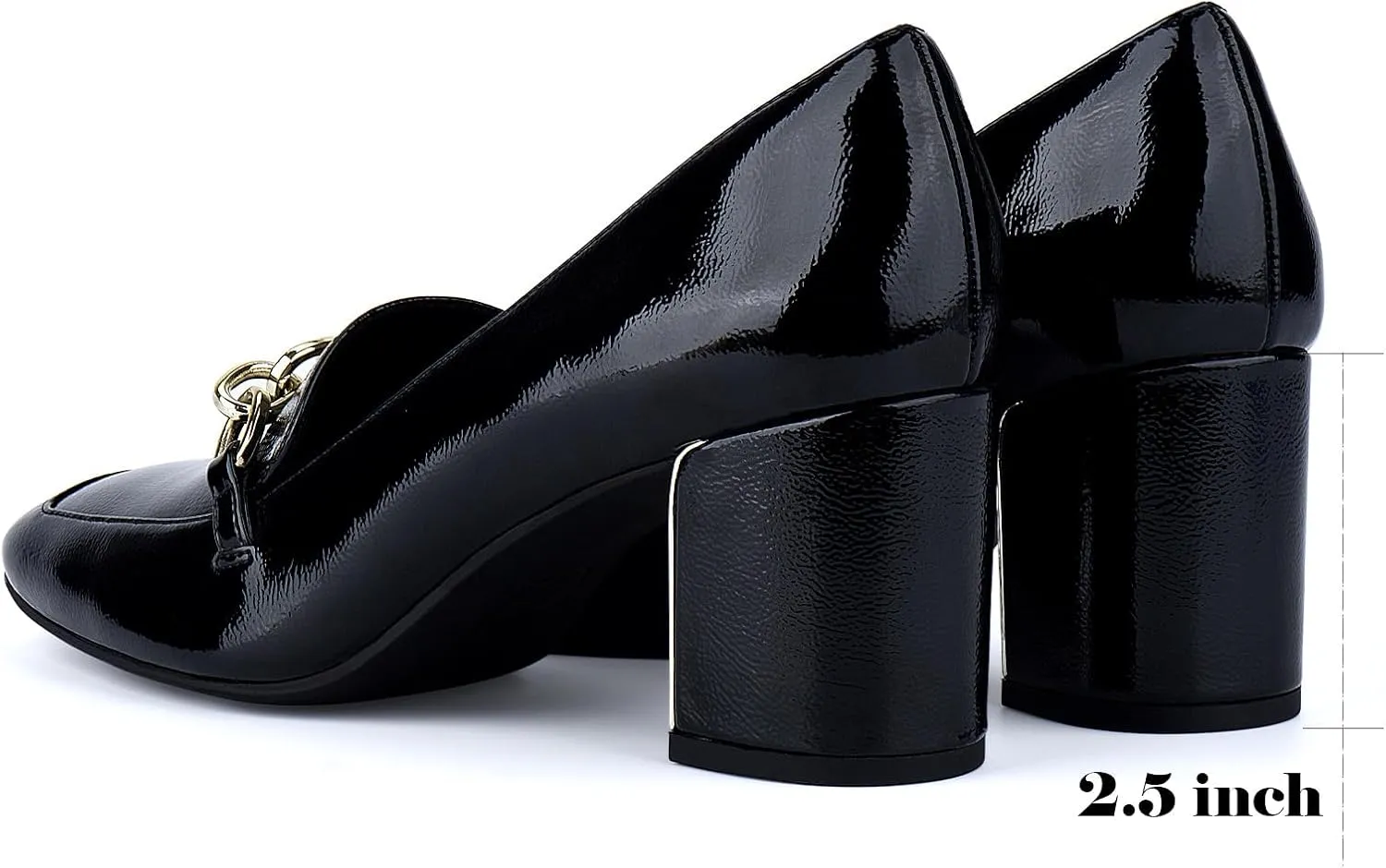 JENN ARDOR Women's Heeled Loafers - Block Heels, Closed Toe, Slip On, 2.5 Inch Mid Heel, Dress & Casual Shoes with Chain