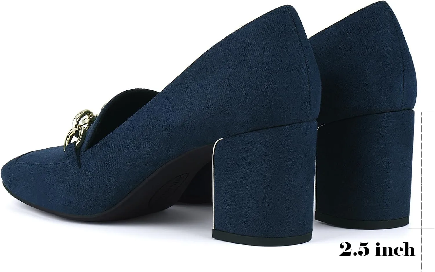 JENN ARDOR Women's Heeled Loafers - Block Heels, Closed Toe, Slip On, 2.5 Inch Mid Heel, Dress & Casual Shoes with Chain