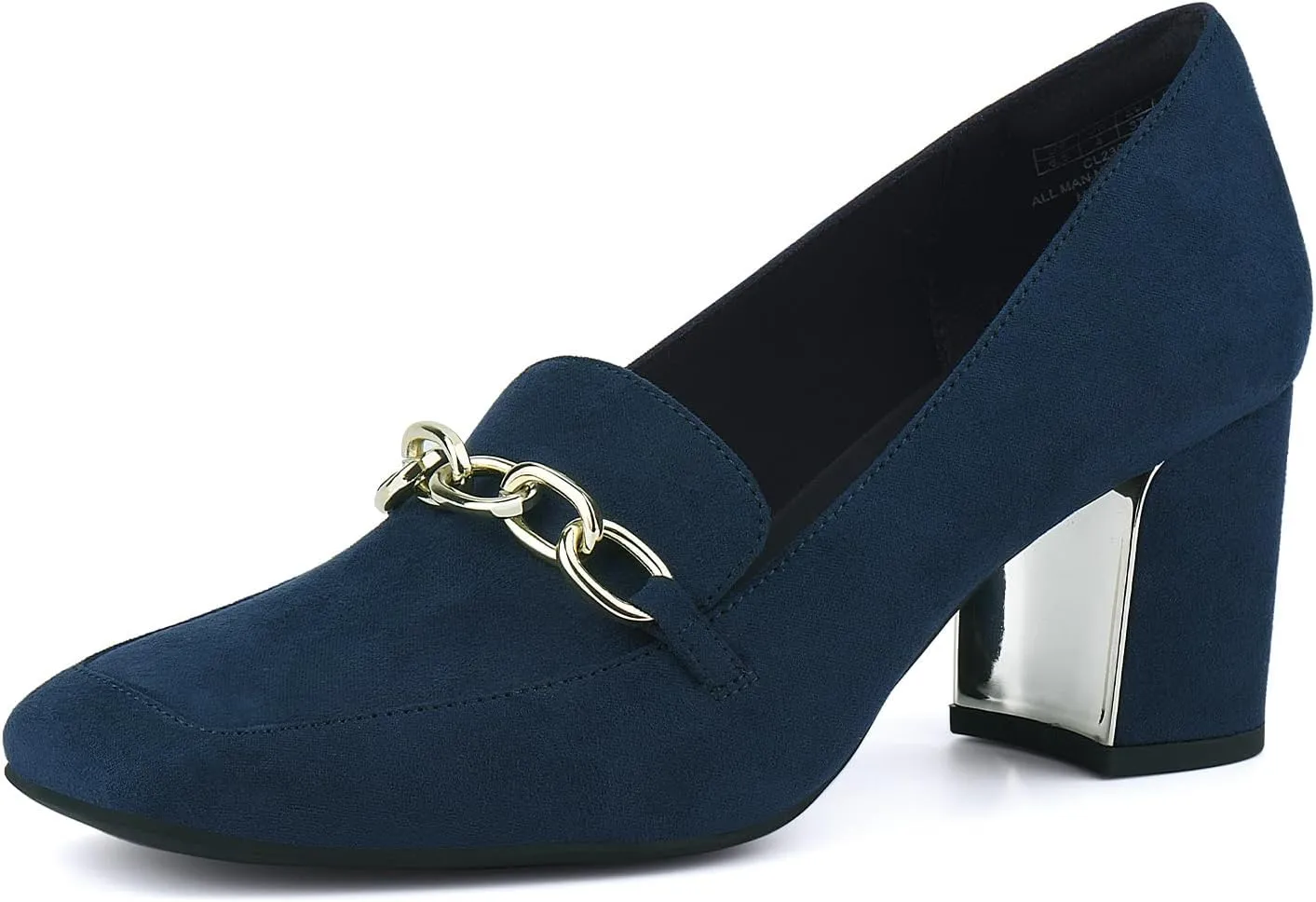 JENN ARDOR Women's Heeled Loafers - Block Heels, Closed Toe, Slip On, 2.5 Inch Mid Heel, Dress & Casual Shoes with Chain