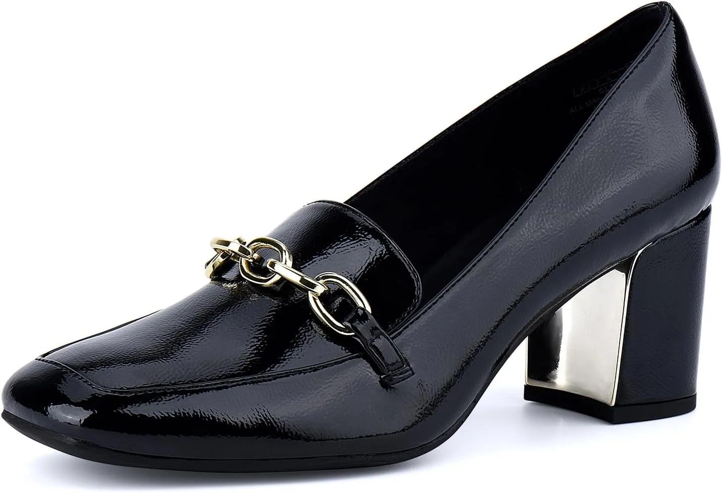 JENN ARDOR Women's Heeled Loafers - Block Heels, Closed Toe, Slip On, 2.5 Inch Mid Heel, Dress & Casual Shoes with Chain