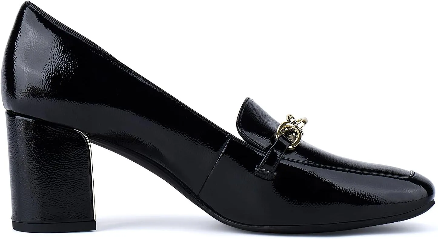 JENN ARDOR Women's Heeled Loafers - Block Heels, Closed Toe, Slip On, 2.5 Inch Mid Heel, Dress & Casual Shoes with Chain