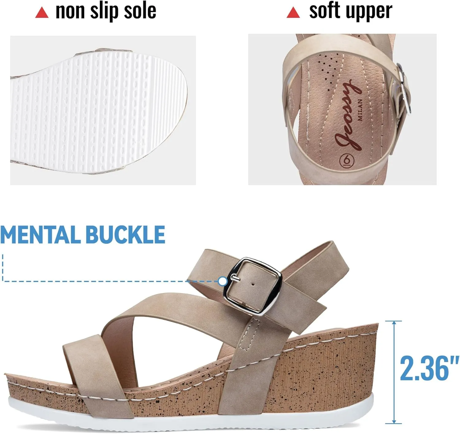 Jeossy Women's Platform Wedge Sandals 835 Comfortable Open Toe Ankle Strap Summer Walking Sandals with Buckle